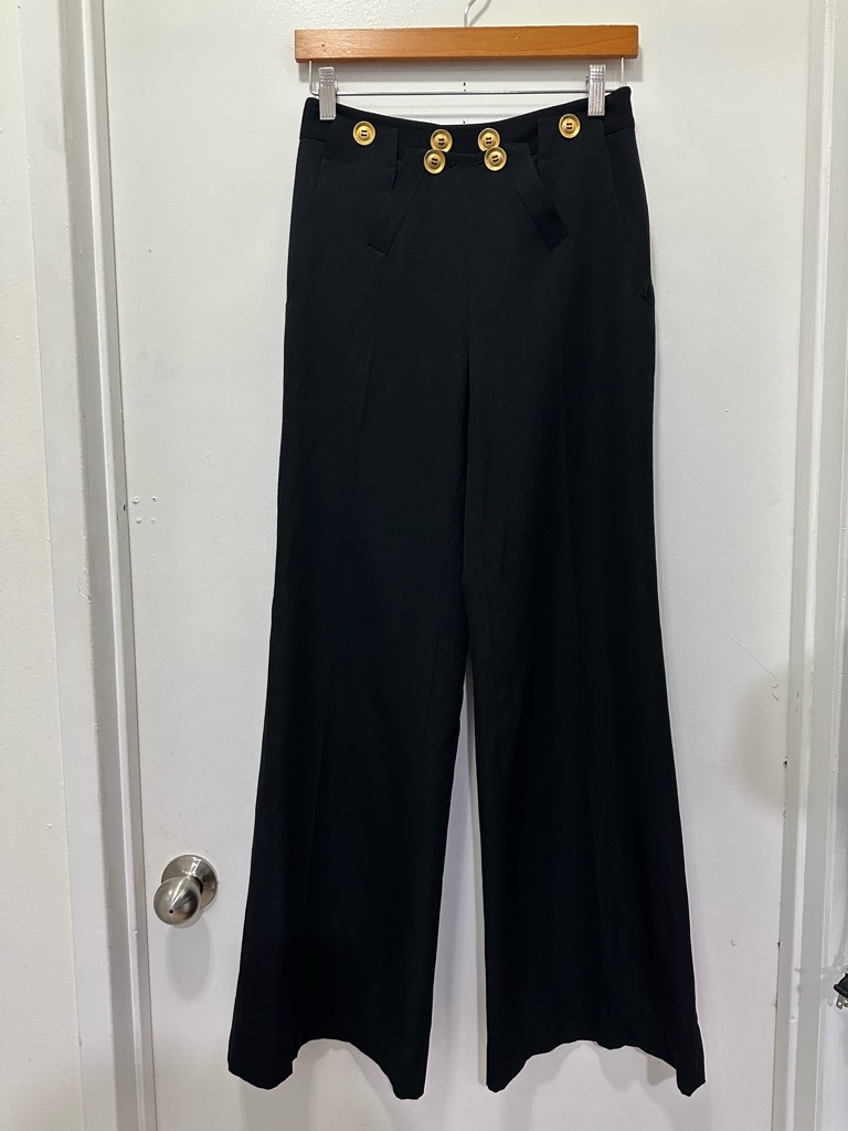 Givenchy High-Waist Black Wide-Leg Pants With Gold Buttons Sz 38